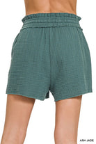 Zenana Turquoise Double Gauze Elasticband Drawstring Waist Shorts