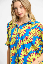 Umgee Blue Tropical Print Button-Up Shirt