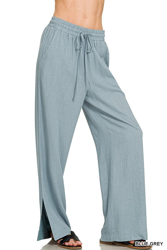 Zenana Light Olive Linen Drawstring Pants