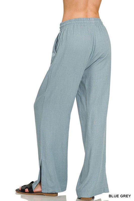 Zenana Light Olive Linen Drawstring Pants