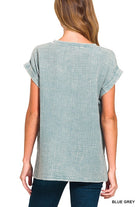 Zenana Lavender Woven Double Gauze Acid Washed Short Sleeve Top