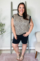 Haptics Taupe Leopard Banded Dolman Short Sleeve Top