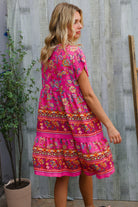 Haptics Fuchsia Floral Print V Neck Dolman Sleeve Dress
