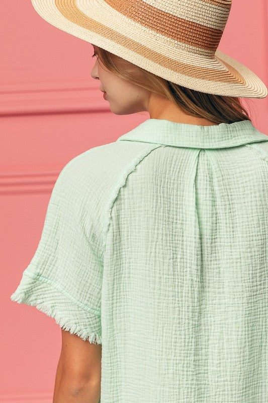BiBi Vintage Apricot Mineral Washed Buttoned Up Shirt