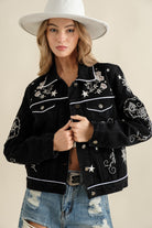 Blue B Black Western Twill Denim Embroidered Jacket Black Ruby Idol Apparel