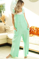 BiBi Back Gauze Buttoned Up Overall Jumpsuit with Pockets