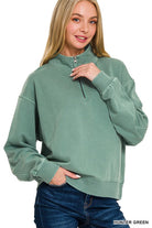 Zenana Pink French Terry Pigment & Enzyme Washing Half Zip Top