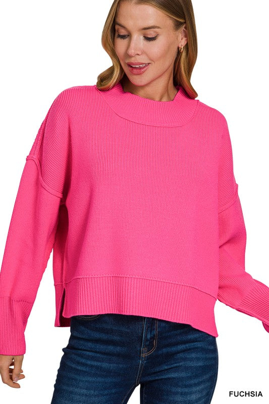 Zenana Light Plum Wide Neck Band Drop Shoulder Sweater