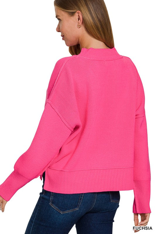 Zenana Light Plum Wide Neck Band Drop Shoulder Sweater