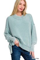 Zenana Mocha Washed Side Slit Oversized Sweater
