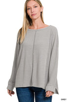 Zenana Beige Ribbed Center Seam Dolman Sleeve Hi Low Sweater