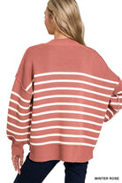 Zenana Black Exposed Seam Striped Oversized Sweater