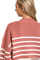 Zenana Black Exposed Seam Striped Oversized Sweater