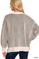 Zenana Brown Two Tone Crewneck Sweater
