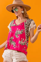 BiBi Green Tiger Printed Jersey Block T-Shirt with Leooard & Aztec Trim