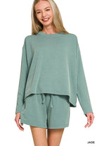 Zenana Ruby Corded Rib Long Sleeve Tee and Shorts Set
