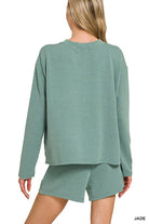Zenana Ruby Corded Rib Long Sleeve Tee and Shorts Set