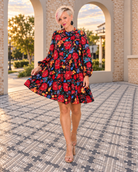 Haptics Bold Blooms Long Sleeve Tiered Mini Dress