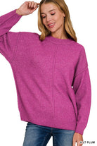 Zenana Heather Gray Melange Front Seam Round-Neck Sweater