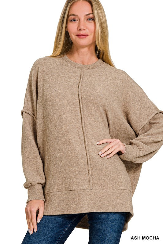 Zenana Light Navy Brushed Melange Hacci Oversized Sweater