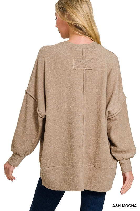 Zenana Light Navy Brushed Melange Hacci Oversized Sweater
