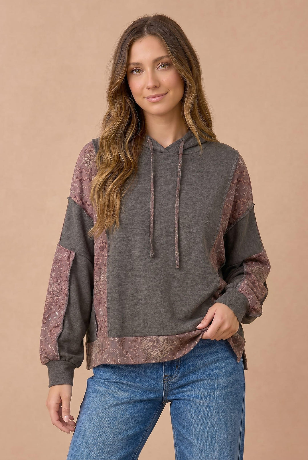 Haptics Mix and Match Patchwork Drawstring Hoodie