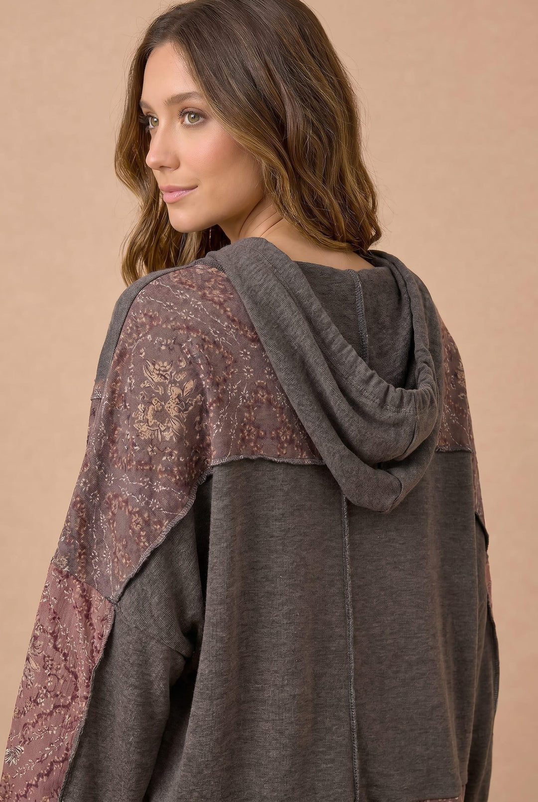 Haptics Mix and Match Patchwork Drawstring Hoodie