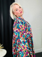Haptics Teal & Berry Mock Neck Watercolor Floral Dress