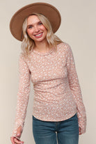 Haptics Floral Print Banded Long Sleeve Top with Thumbholes