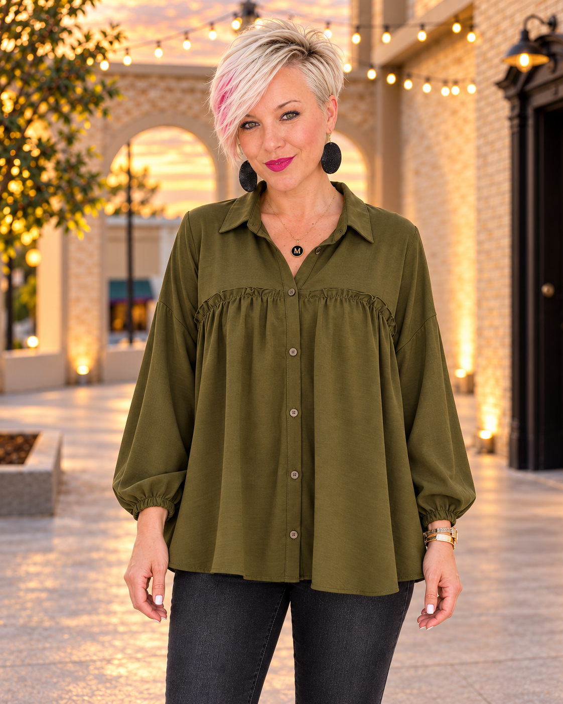 Andree by Unit She's Got A Way Button Down Blouse Womens