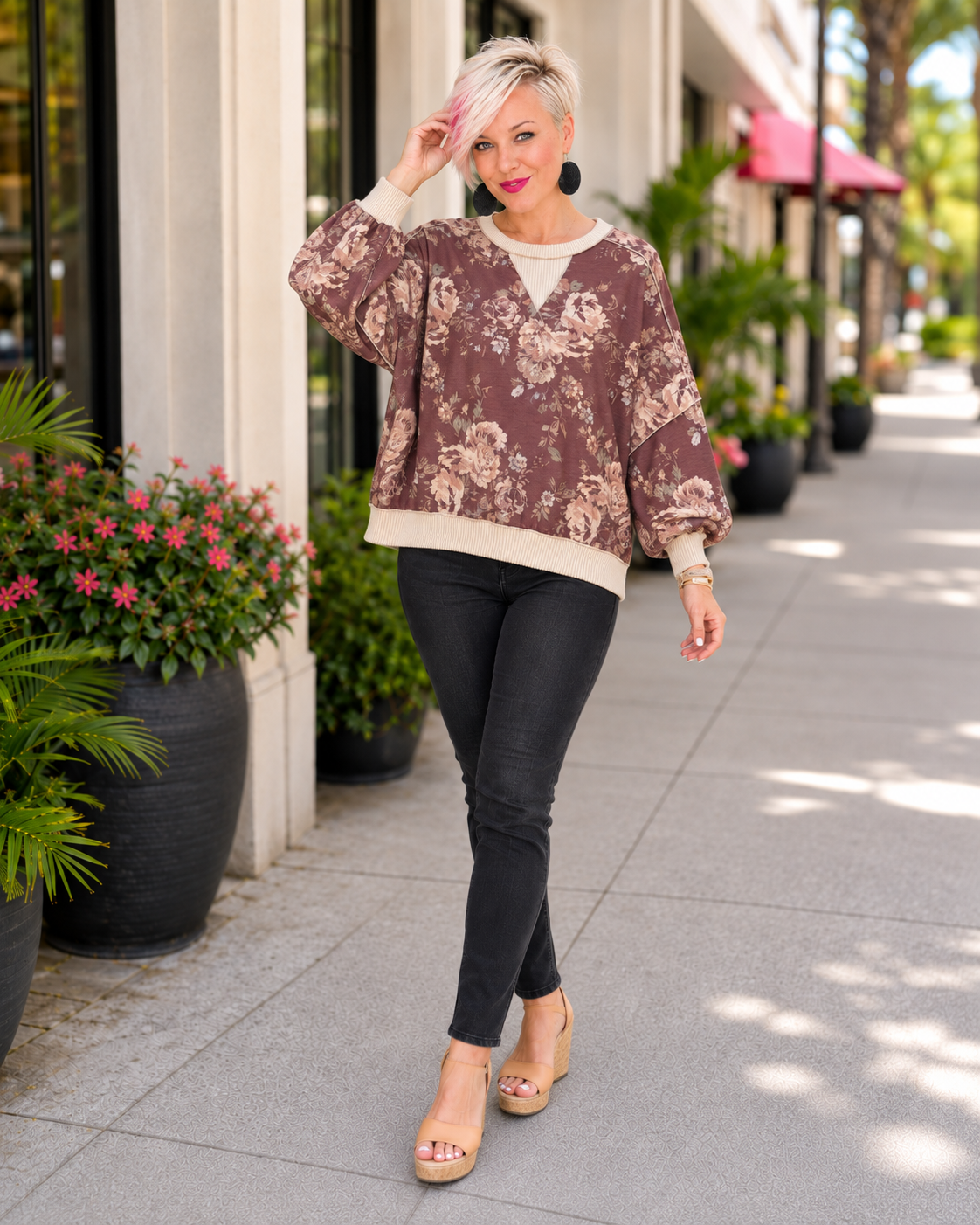 Haptics Antique Bouquet Sweatshirt in Mocha Sweatshirts