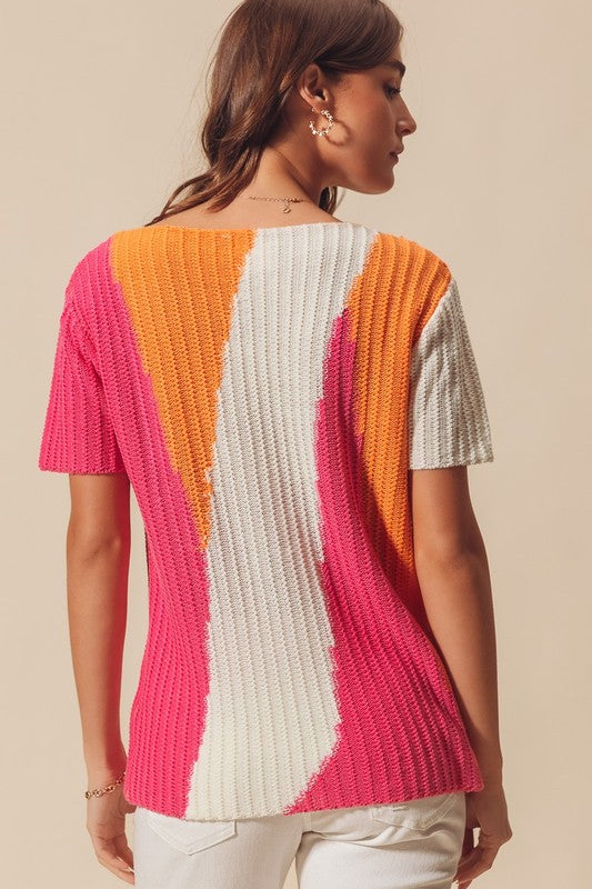 SO ME Lavender & Magenta Boat Neck Multi Colored Lightweight Sweater Top