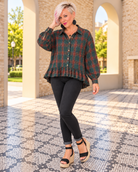 Ruffle the Rules Plaid Flannel Top in Green