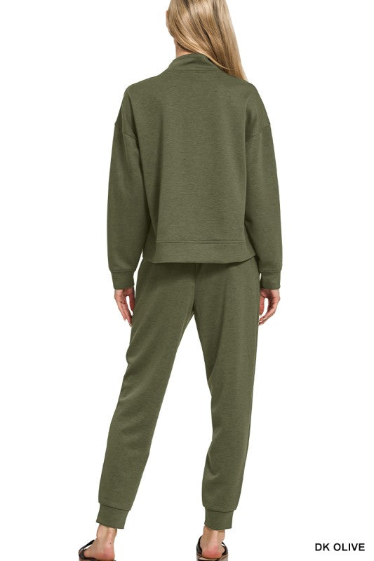 Zenana Black Scuba Half Zip Sweatshirt and Joggers Set
