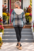 BiBi My Best Effort Teal & Gray Plaid Hooded Shacket Layers
