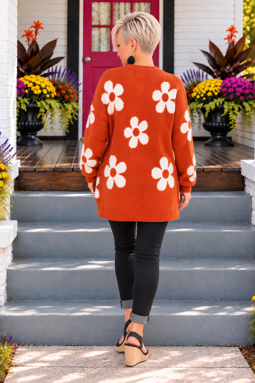 Jodifl Enough Anyways Floral Cardigan in Burnt Orange Cardigans