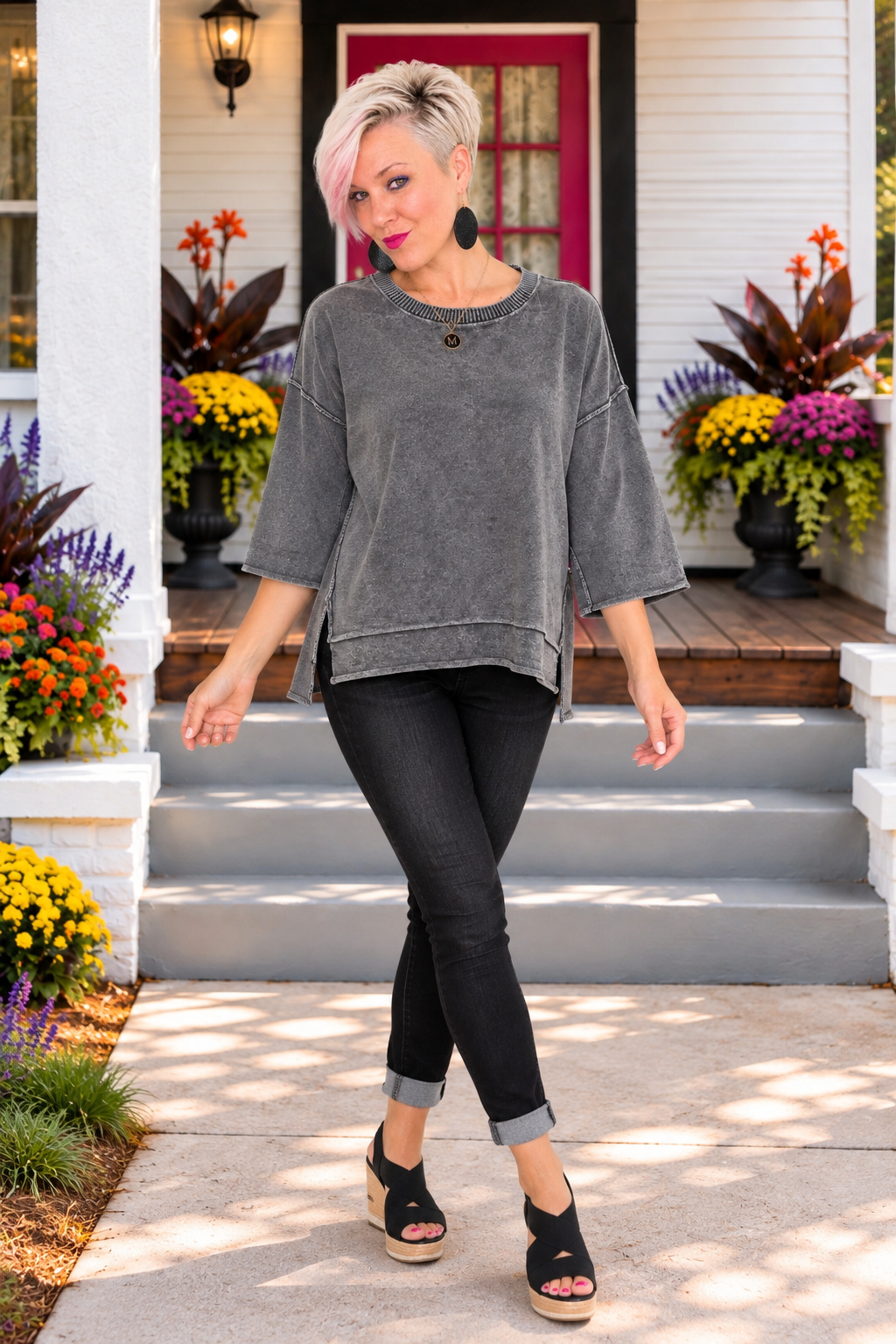 Zenana Vintage State Of Mind Black Washed Boxey Top