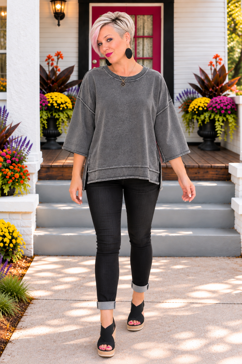 Zenana Vintage State Of Mind Black Washed Boxey Top