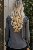 Reborn J Swiss Dot Ruffled Long Sleeve Charcoal Blouse