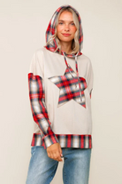 Haptics Cream + Plaid Check Color Block Star Patchwork Hoodie