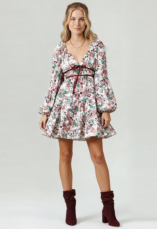 Kori America Shirred Vintage Floral Print Tiered Dress