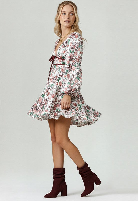 Kori America Shirred Vintage Floral Print Tiered Dress