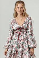 Kori America Shirred Vintage Floral Print Tiered Dress Large