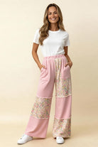 Haptics French Terry Floral Color Block Straight Leg Pants – Light Blue