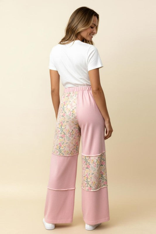 Haptics French Terry Floral Color Block Straight Leg Pants – Light Blue