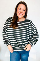 Hopley Charcoal Stripe Terry Banded Dolman Pullover Shirts & Tops