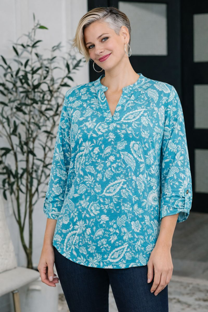 Dear Scarlett Lizzy Top in Aqua Paisley Womens