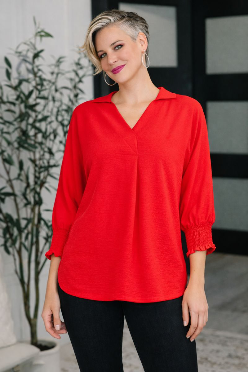 One Eleven North Easy Essence V-Neck Oversized Red Tunic Top Womens