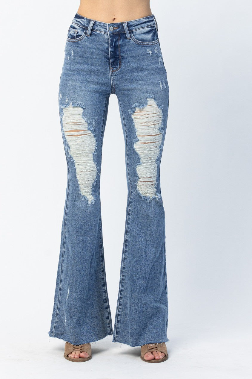 Judy Blue Kiana High Rise Heavy Destroy Flare Jeans Ave Shops