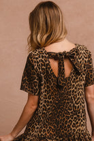 BiBi Tie Back Leopard Round Neck Short Sleeve Midi Dress